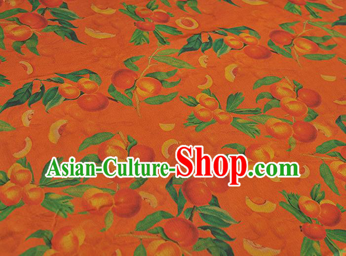 Traditional Silk Material Orange Gambiered Guangdong Gauze Chinese Cheongsam Classical Peach Pattern Silk Fabric Traditional Silk Material Orange Gambiered Guangdong Gauze Chinese Cheongsam Classical Peach Pattern Silk Fabric