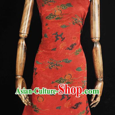 Traditional Red Jacquard Material Gambiered Guangdong Gauze Chinese Cheongsam Classical Clouds Pattern Silk Fabric