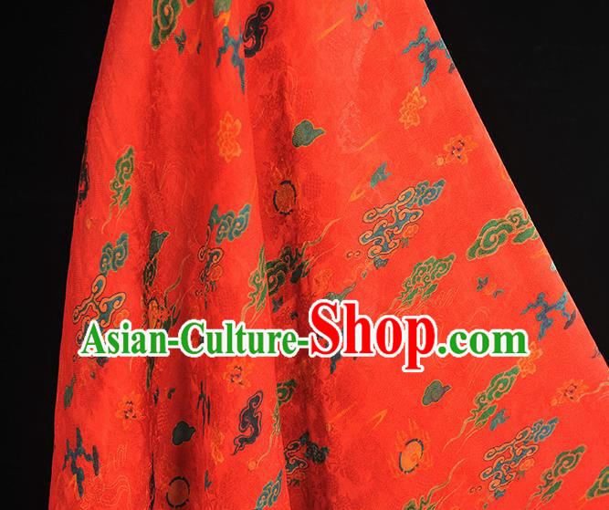 Traditional Red Jacquard Material Gambiered Guangdong Gauze Chinese Cheongsam Classical Clouds Pattern Silk Fabric Traditional Red Jacquard Material Gambiered Guangdong Gauze Chinese Cheongsam Classical Clouds Pattern Silk Fabric