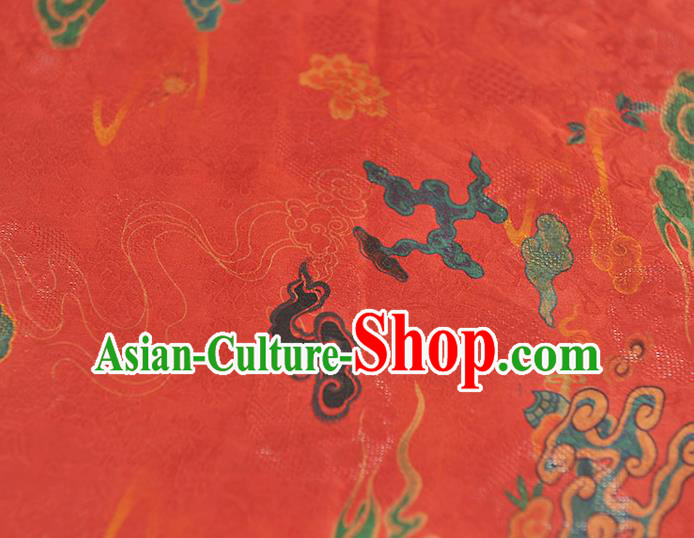 Traditional Red Jacquard Material Gambiered Guangdong Gauze Chinese Cheongsam Classical Clouds Pattern Silk Fabric Traditional Red Jacquard Material Gambiered Guangdong Gauze Chinese Cheongsam Classical Clouds Pattern Silk Fabric