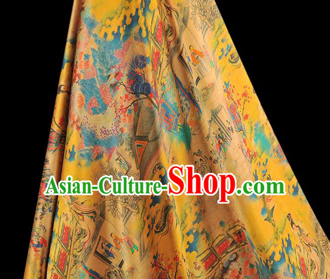 Traditional Gambiered Guangdong Gauze Chinese Cheongsam Classical Goddess Pattern Silk Fabric Yellow Jacquard Material Traditional Gambiered Guangdong Gauze Chinese Cheongsam Classical Goddess Pattern Silk Fabric Yellow Jacquard Material