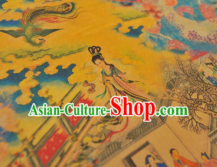 Traditional Gambiered Guangdong Gauze Chinese Cheongsam Classical Goddess Pattern Silk Fabric Yellow Jacquard Material Traditional Gambiered Guangdong Gauze Chinese Cheongsam Classical Goddess Pattern Silk Fabric Yellow Jacquard Material