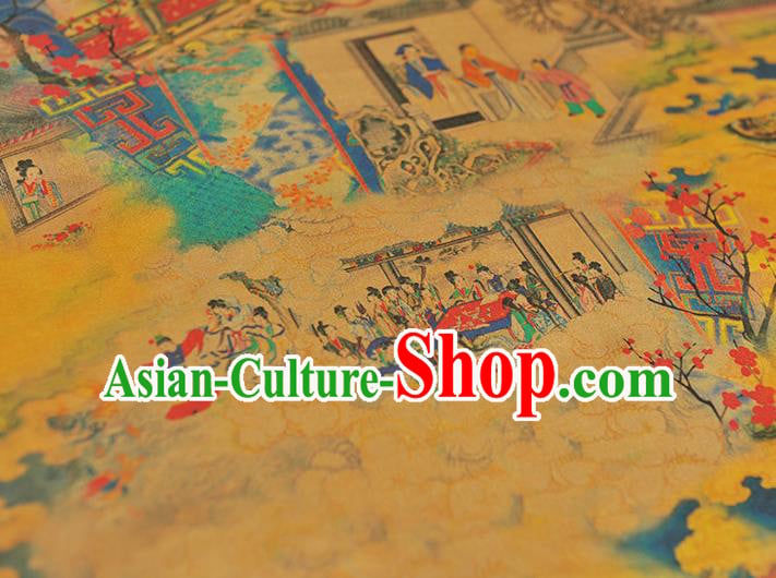 Traditional Gambiered Guangdong Gauze Chinese Cheongsam Classical Goddess Pattern Silk Fabric Yellow Jacquard Material Traditional Gambiered Guangdong Gauze Chinese Cheongsam Classical Goddess Pattern Silk Fabric Yellow Jacquard Material