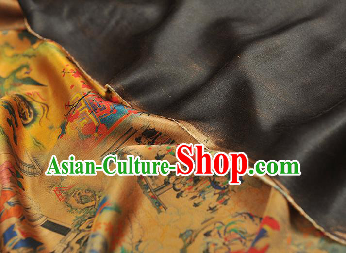 Traditional Gambiered Guangdong Gauze Chinese Cheongsam Classical Goddess Pattern Silk Fabric Yellow Jacquard Material Traditional Gambiered Guangdong Gauze Chinese Cheongsam Classical Goddess Pattern Silk Fabric Yellow Jacquard Material