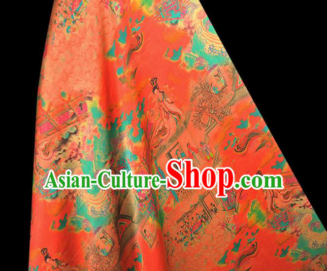 Traditional Red Gambiered Guangdong Gauze Chinese Cheongsam Jacquard Material Classical Goddess Pattern Silk Fabric