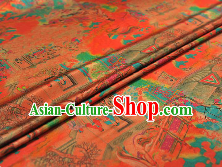 Traditional Red Gambiered Guangdong Gauze Chinese Cheongsam Jacquard Material Classical Goddess Pattern Silk Fabric