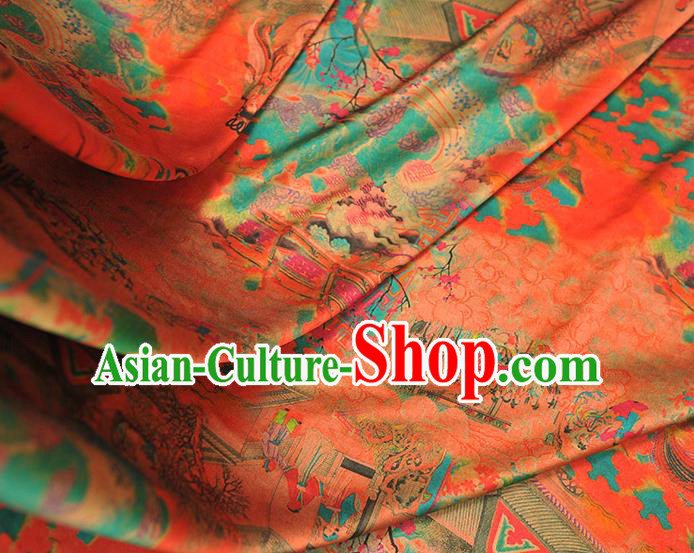 Traditional Red Gambiered Guangdong Gauze Chinese Cheongsam Jacquard Material Classical Goddess Pattern Silk Fabric