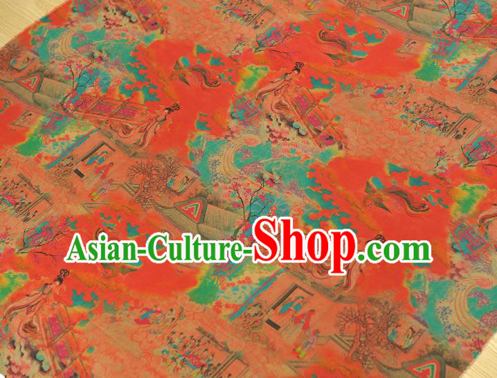 Traditional Red Gambiered Guangdong Gauze Chinese Cheongsam Jacquard Material Classical Goddess Pattern Silk Fabric
