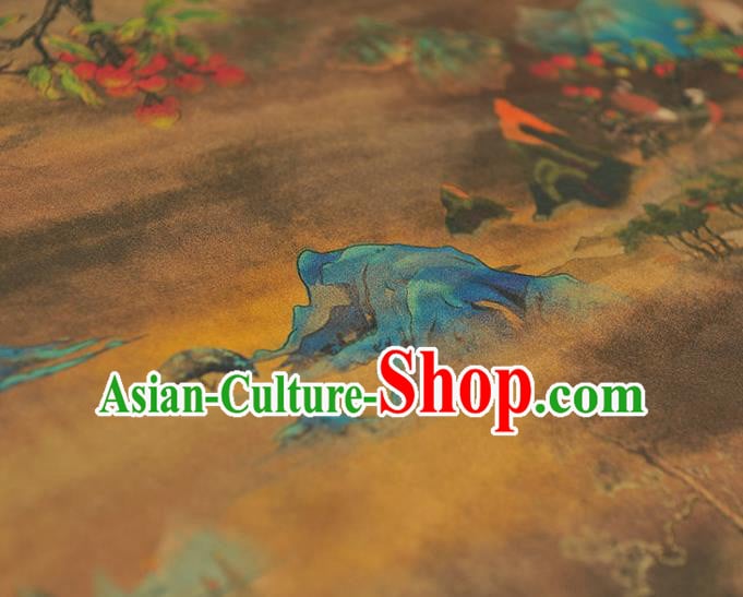 Chinese Classical Landscape Pattern Silk Fabric Traditional Cheongsam Brown Gambiered Guangdong Gauze Jacquard Material Chinese Classical Landscape Pattern Silk Fabric Traditional Cheongsam Brown Gambiered Guangdong Gauze Jacquard Material