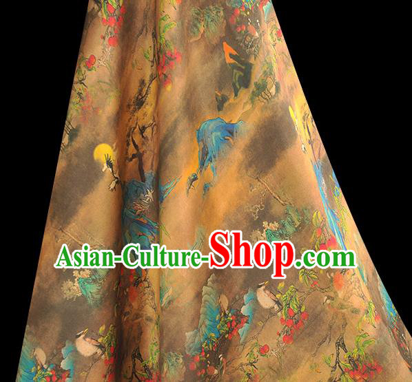 Chinese Classical Landscape Pattern Silk Fabric Traditional Cheongsam Brown Gambiered Guangdong Gauze Jacquard Material Chinese Classical Landscape Pattern Silk Fabric Traditional Cheongsam Brown Gambiered Guangdong Gauze Jacquard Material