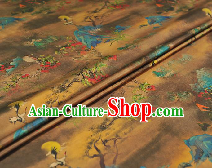 Chinese Classical Landscape Pattern Silk Fabric Traditional Cheongsam Brown Gambiered Guangdong Gauze Jacquard Material Chinese Classical Landscape Pattern Silk Fabric Traditional Cheongsam Brown Gambiered Guangdong Gauze Jacquard Material