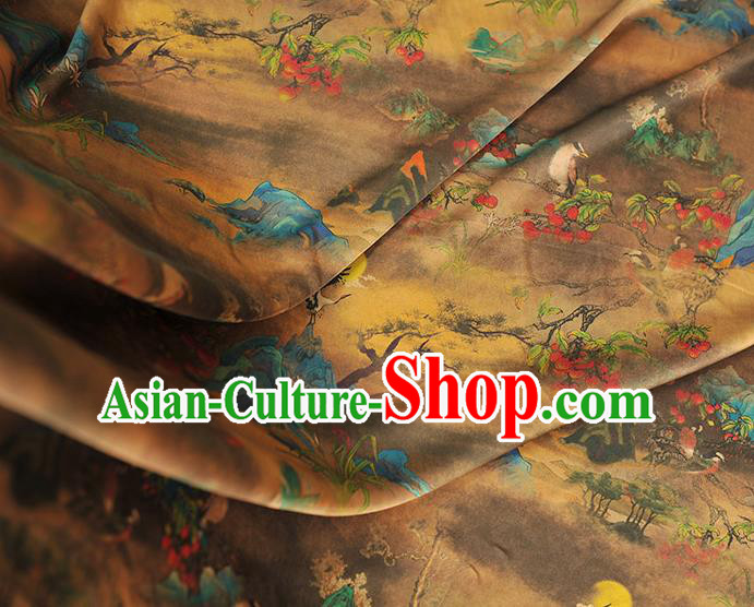 Chinese Classical Landscape Pattern Silk Fabric Traditional Cheongsam Brown Gambiered Guangdong Gauze Jacquard Material Chinese Classical Landscape Pattern Silk Fabric Traditional Cheongsam Brown Gambiered Guangdong Gauze Jacquard Material
