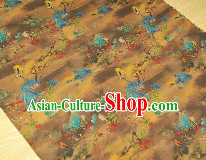 Chinese Classical Landscape Pattern Silk Fabric Traditional Cheongsam Brown Gambiered Guangdong Gauze Jacquard Material Chinese Classical Landscape Pattern Silk Fabric Traditional Cheongsam Brown Gambiered Guangdong Gauze Jacquard Material