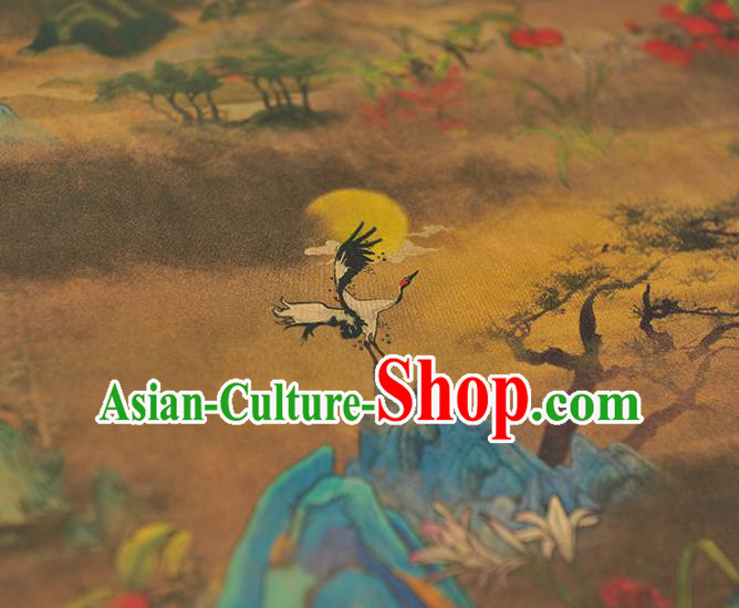 Chinese Classical Landscape Pattern Silk Fabric Traditional Cheongsam Brown Gambiered Guangdong Gauze Jacquard Material Chinese Classical Landscape Pattern Silk Fabric Traditional Cheongsam Brown Gambiered Guangdong Gauze Jacquard Material