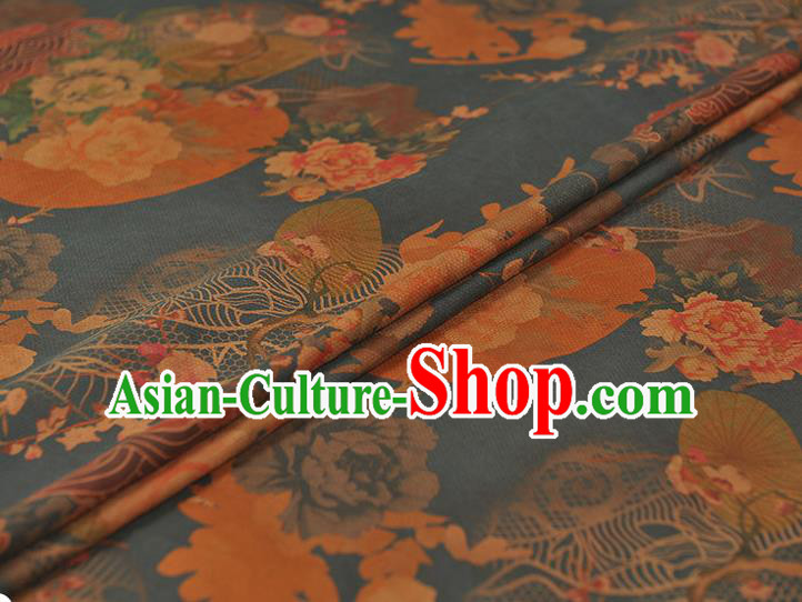 Chinese Blue Silk Fabric Traditional Classical Peony Pattern Cloth Cheongsam Gambiered Guangdong Gauze Chinese Blue Silk Fabric Traditional Classical Peony Pattern Cloth Cheongsam Gambiered Guangdong Gauze