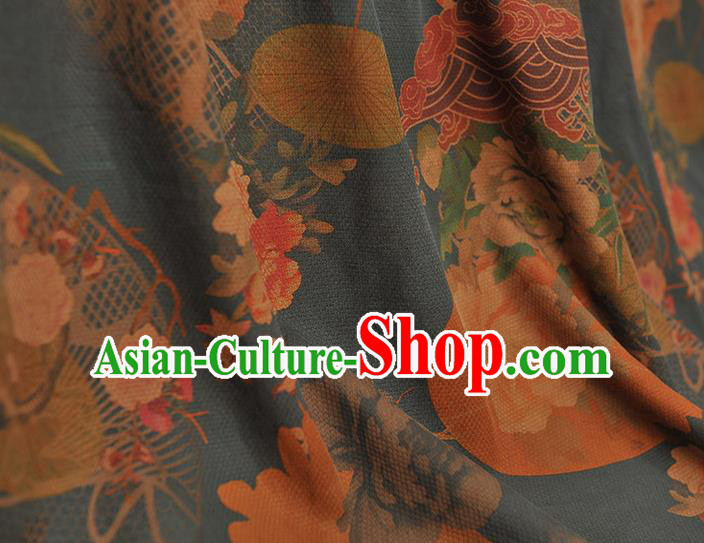 Chinese Blue Silk Fabric Traditional Classical Peony Pattern Cloth Cheongsam Gambiered Guangdong Gauze Chinese Blue Silk Fabric Traditional Classical Peony Pattern Cloth Cheongsam Gambiered Guangdong Gauze