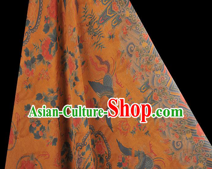 Chinese Classical Phoenix Peony Pattern Silk Fabric Cheongsam Ginger Gambiered Guangdong Gauze Traditional Cloth Material Chinese Classical Phoenix Peony Pattern Silk Fabric Cheongsam Ginger Gambiered Guangdong Gauze Traditional Cloth Material