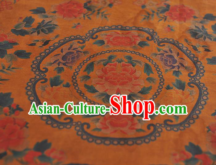Chinese Classical Phoenix Peony Pattern Silk Fabric Cheongsam Ginger Gambiered Guangdong Gauze Traditional Cloth Material Chinese Classical Phoenix Peony Pattern Silk Fabric Cheongsam Ginger Gambiered Guangdong Gauze Traditional Cloth Material