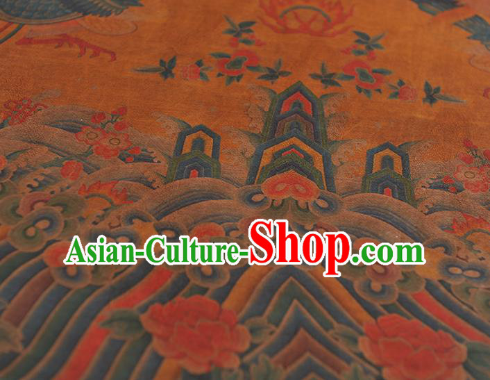 Chinese Classical Phoenix Peony Pattern Silk Fabric Cheongsam Ginger Gambiered Guangdong Gauze Traditional Cloth Material Chinese Classical Phoenix Peony Pattern Silk Fabric Cheongsam Ginger Gambiered Guangdong Gauze Traditional Cloth Material