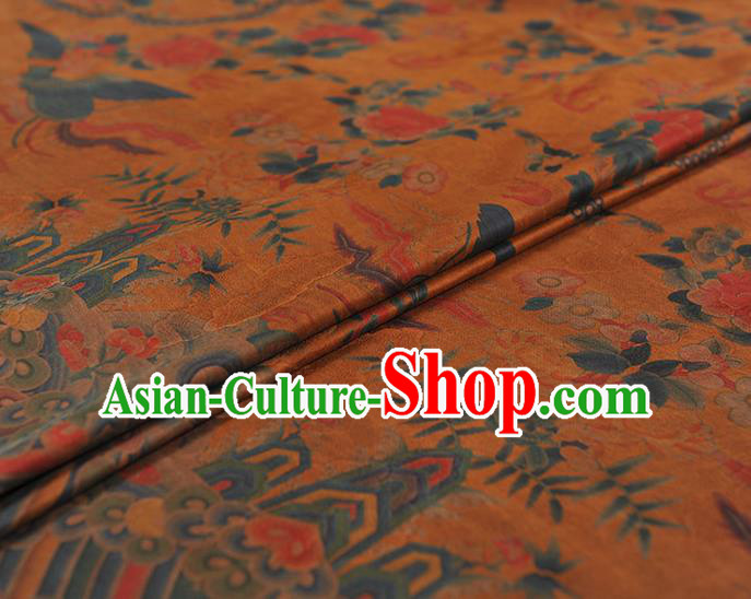 Chinese Classical Phoenix Peony Pattern Silk Fabric Cheongsam Ginger Gambiered Guangdong Gauze Traditional Cloth Material Chinese Classical Phoenix Peony Pattern Silk Fabric Cheongsam Ginger Gambiered Guangdong Gauze Traditional Cloth Material
