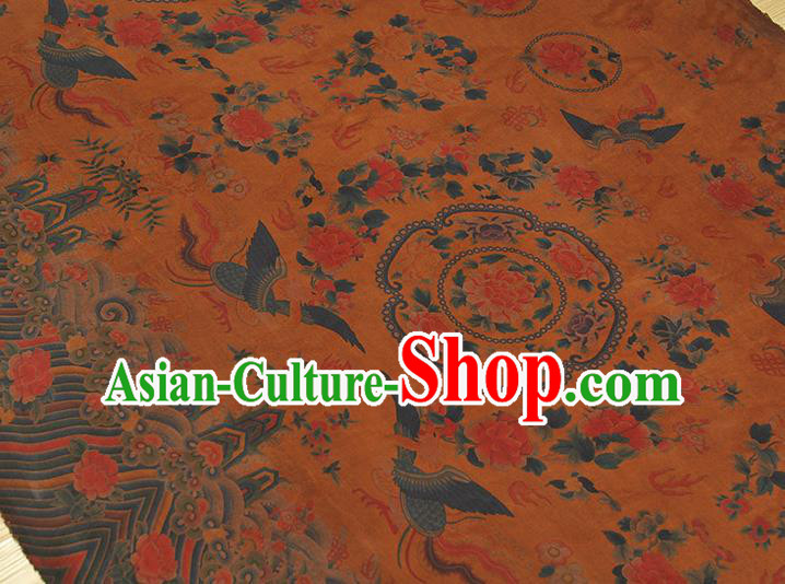Chinese Classical Phoenix Peony Pattern Silk Fabric Cheongsam Ginger Gambiered Guangdong Gauze Traditional Cloth Material Chinese Classical Phoenix Peony Pattern Silk Fabric Cheongsam Ginger Gambiered Guangdong Gauze Traditional Cloth Material