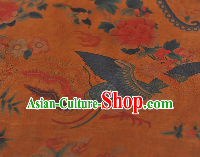 Chinese Classical Phoenix Peony Pattern Silk Fabric Cheongsam Ginger Gambiered Guangdong Gauze Traditional Cloth Material Chinese Classical Phoenix Peony Pattern Silk Fabric Cheongsam Ginger Gambiered Guangdong Gauze Traditional Cloth Material