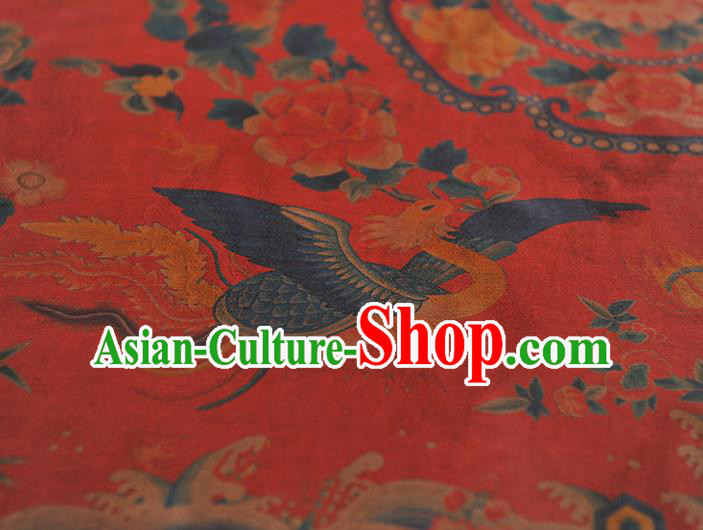 China Classical Cheongsam Gambiered Guangdong Gauze Cloth Traditional Peony Phoenix Pattern Red Silk Fabric China Classical Cheongsam Gambiered Guangdong Gauze Cloth Traditional Peony Phoenix Pattern Red Silk Fabric