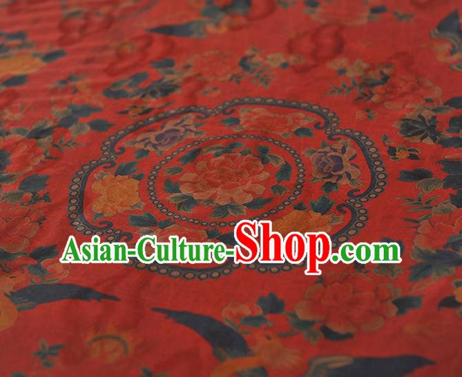 China Classical Cheongsam Gambiered Guangdong Gauze Cloth Traditional Peony Phoenix Pattern Red Silk Fabric China Classical Cheongsam Gambiered Guangdong Gauze Cloth Traditional Peony Phoenix Pattern Red Silk Fabric