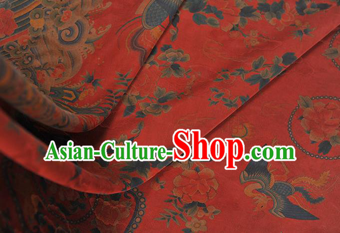China Classical Cheongsam Gambiered Guangdong Gauze Cloth Traditional Peony Phoenix Pattern Red Silk Fabric China Classical Cheongsam Gambiered Guangdong Gauze Cloth Traditional Peony Phoenix Pattern Red Silk Fabric