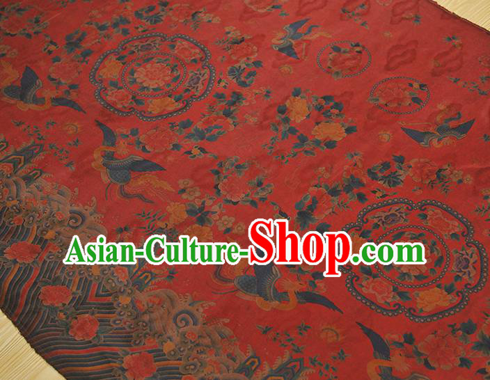 China Classical Cheongsam Gambiered Guangdong Gauze Cloth Traditional Peony Phoenix Pattern Red Silk Fabric China Classical Cheongsam Gambiered Guangdong Gauze Cloth Traditional Peony Phoenix Pattern Red Silk Fabric