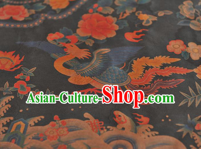 China Classical Cheongsam Black Gambiered Guangdong Gauze Cloth Traditional Peony Phoenix Pattern Silk Fabric