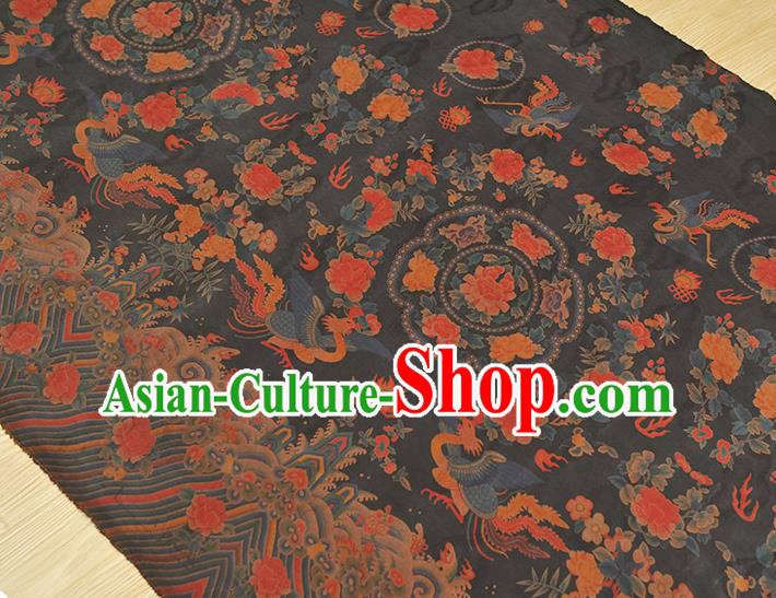 China Classical Cheongsam Black Gambiered Guangdong Gauze Cloth Traditional Peony Phoenix Pattern Silk Fabric