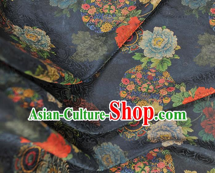 Chinese Classical Peony Pattern Silk Fabric Cheongsam Navy Gambiered Guangdong Gauze Traditional Cloth Material Chinese Classical Peony Pattern Silk Fabric Cheongsam Navy Gambiered Guangdong Gauze Traditional Cloth Material