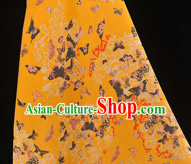 Chinese Traditional Butterfly Pattern Yellow Silk Fabric Cheongsam Gambiered Guangdong Gauze Chinese Traditional Butterfly Pattern Yellow Silk Fabric Cheongsam Gambiered Guangdong Gauze