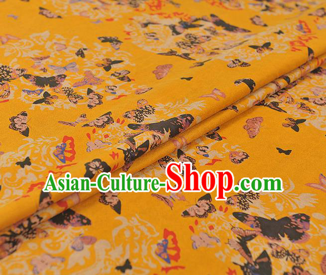 Chinese Traditional Butterfly Pattern Yellow Silk Fabric Cheongsam Gambiered Guangdong Gauze Chinese Traditional Butterfly Pattern Yellow Silk Fabric Cheongsam Gambiered Guangdong Gauze