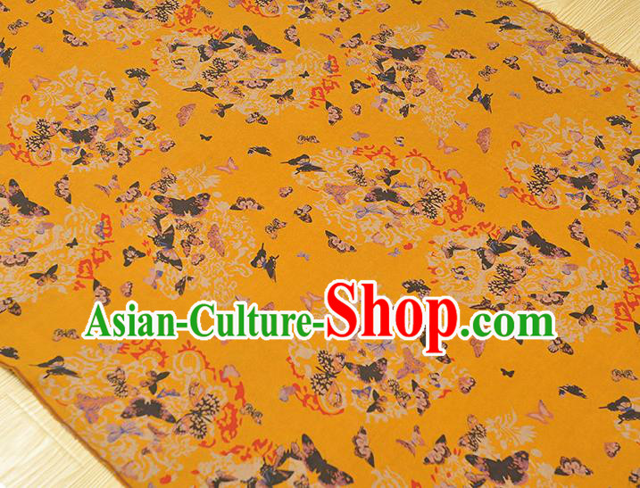 Chinese Traditional Butterfly Pattern Yellow Silk Fabric Cheongsam Gambiered Guangdong Gauze Chinese Traditional Butterfly Pattern Yellow Silk Fabric Cheongsam Gambiered Guangdong Gauze