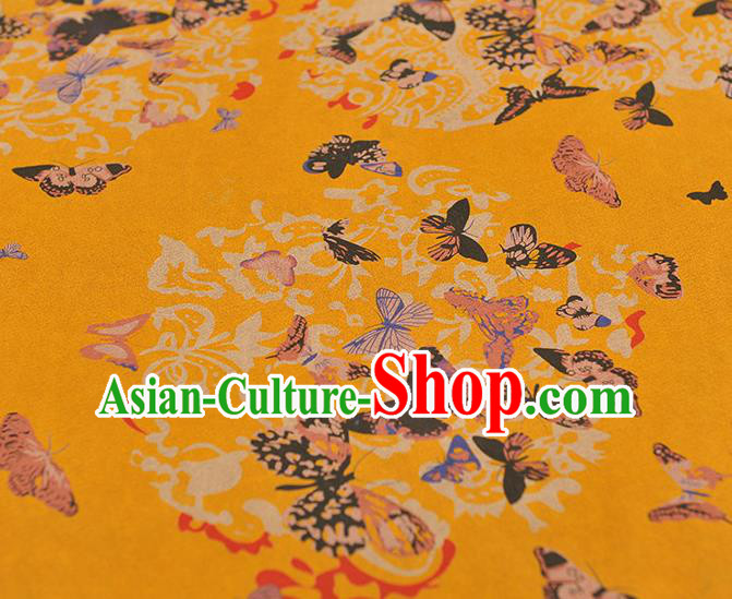 Chinese Traditional Butterfly Pattern Yellow Silk Fabric Cheongsam Gambiered Guangdong Gauze Chinese Traditional Butterfly Pattern Yellow Silk Fabric Cheongsam Gambiered Guangdong Gauze