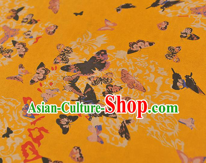 Chinese Traditional Butterfly Pattern Yellow Silk Fabric Cheongsam Gambiered Guangdong Gauze Chinese Traditional Butterfly Pattern Yellow Silk Fabric Cheongsam Gambiered Guangdong Gauze