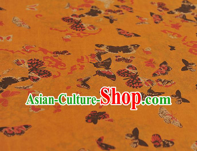 Chinese Cheongsam Gambiered Guangdong Gauze Traditional Butterfly Pattern Ginger Silk Fabric Chinese Cheongsam Gambiered Guangdong Gauze Traditional Butterfly Pattern Ginger Silk Fabric