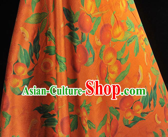Traditional Silk Material Orange Gambiered Guangdong Gauze Chinese Cheongsam Classical Peach Pattern Silk Fabric Traditional Silk Material Orange Gambiered Guangdong Gauze Chinese Cheongsam Classical Peach Pattern Silk Fabric