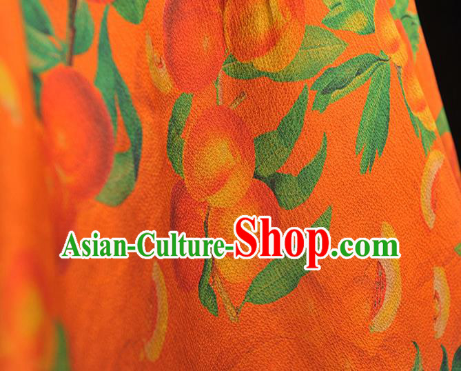 Traditional Silk Material Orange Gambiered Guangdong Gauze Chinese Cheongsam Classical Peach Pattern Silk Fabric Traditional Silk Material Orange Gambiered Guangdong Gauze Chinese Cheongsam Classical Peach Pattern Silk Fabric