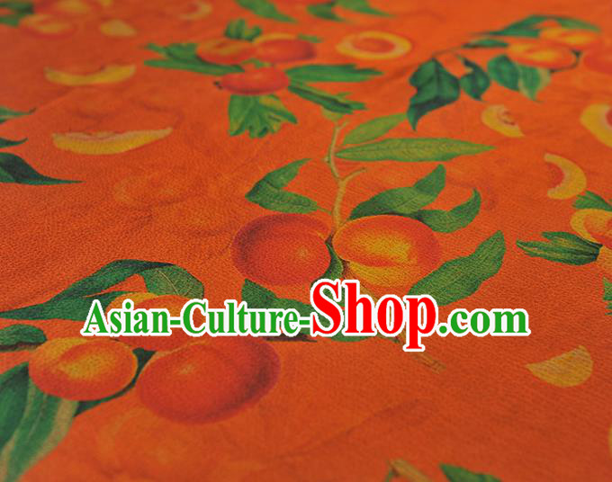 Traditional Silk Material Orange Gambiered Guangdong Gauze Chinese Cheongsam Classical Peach Pattern Silk Fabric Traditional Silk Material Orange Gambiered Guangdong Gauze Chinese Cheongsam Classical Peach Pattern Silk Fabric