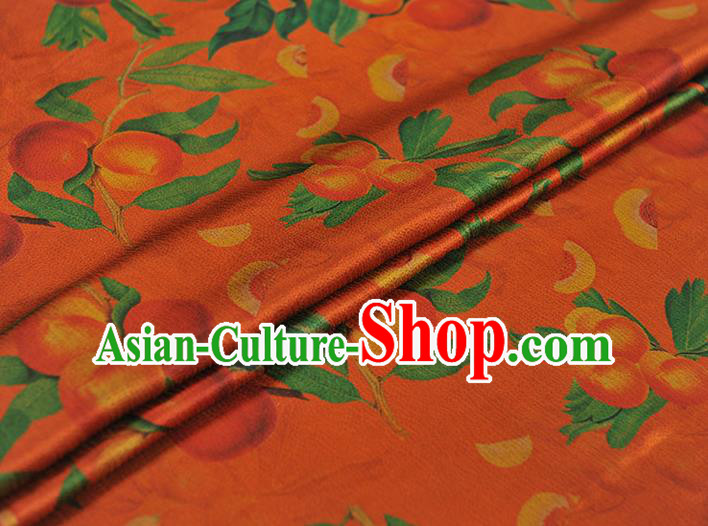 Traditional Silk Material Orange Gambiered Guangdong Gauze Chinese Cheongsam Classical Peach Pattern Silk Fabric Traditional Silk Material Orange Gambiered Guangdong Gauze Chinese Cheongsam Classical Peach Pattern Silk Fabric
