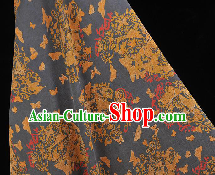 Chinese Traditional Butterfly Pattern Silk Fabric Cheongsam Material Navy Gambiered Guangdong Gauze Chinese Traditional Butterfly Pattern Silk Fabric Cheongsam Material Navy Gambiered Guangdong Gauze