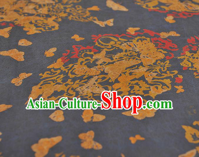 Chinese Traditional Butterfly Pattern Silk Fabric Cheongsam Material Navy Gambiered Guangdong Gauze Chinese Traditional Butterfly Pattern Silk Fabric Cheongsam Material Navy Gambiered Guangdong Gauze