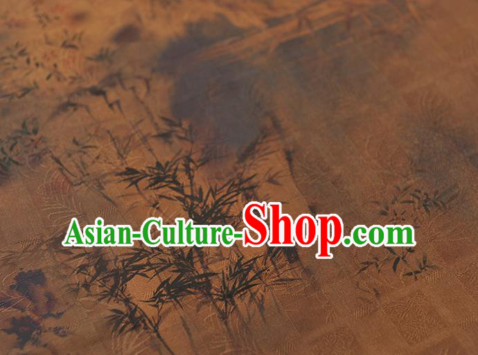 Chinese Cheongsam Material Traditional Bamboo Pattern Silk Fabric Brown Gambiered Guangdong Gauze Chinese Cheongsam Material Traditional Bamboo Pattern Silk Fabric Brown Gambiered Guangdong Gauze