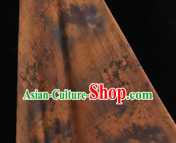 Chinese Cheongsam Material Traditional Bamboo Pattern Silk Fabric Brown Gambiered Guangdong Gauze Chinese Cheongsam Material Traditional Bamboo Pattern Silk Fabric Brown Gambiered Guangdong Gauze