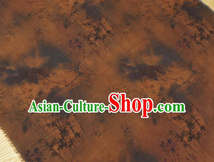 Chinese Cheongsam Material Traditional Bamboo Pattern Silk Fabric Brown Gambiered Guangdong Gauze Chinese Cheongsam Material Traditional Bamboo Pattern Silk Fabric Brown Gambiered Guangdong Gauze