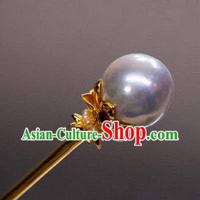 China Ming Dynasty Princess Pearls Hairpin Traditional Noble Lady Hair Accessories Ancient Hanfu Gilding Hair Jewelry
