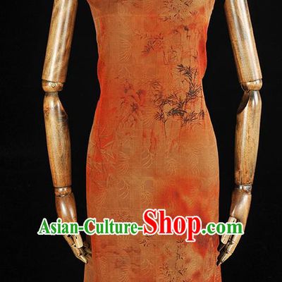 Chinese Orange Gambiered Guangdong Gauze Cheongsam Material Traditional Bamboo Pattern Silk Fabric